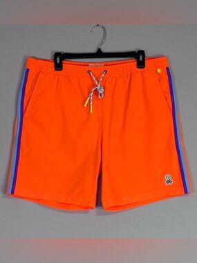 Psycho Bunny Neon Orange Swim Trunks XL Lined Drawstring Shorts